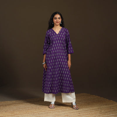 Pochampally Ikat Cotton A-Line Long Kurta for Women 13