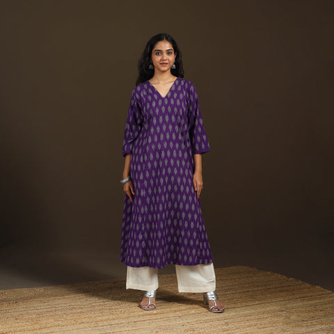 Pochampally Ikat Cotton A-Line Long Kurta for Women 13