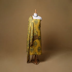 Woolen Ajrakh Hand Block Print Unstitched Dress Material: Kurta, Bottom with Dupatta 40