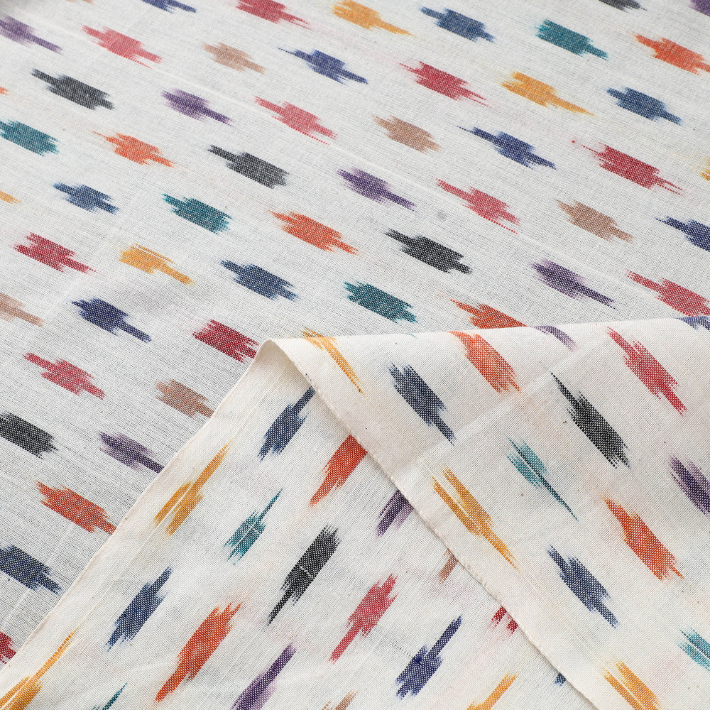 White - Pure Cotton Pochampally Ikat Fabric 02