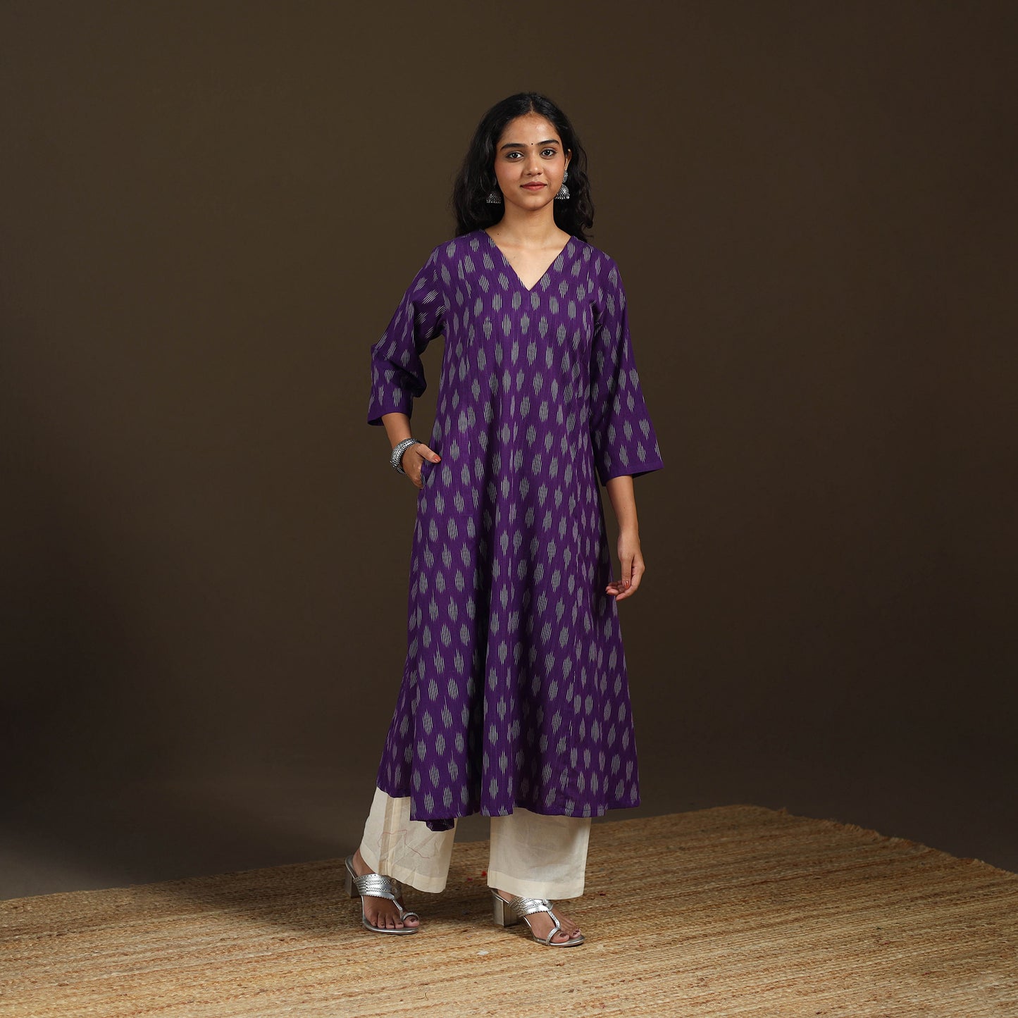 Pochampally Ikat Cotton A-Line Long Kurta for Women 13