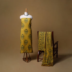 Woolen Ajrakh Hand Block Print Unstitched Dress Material: Kurta, Bottom with Dupatta 40