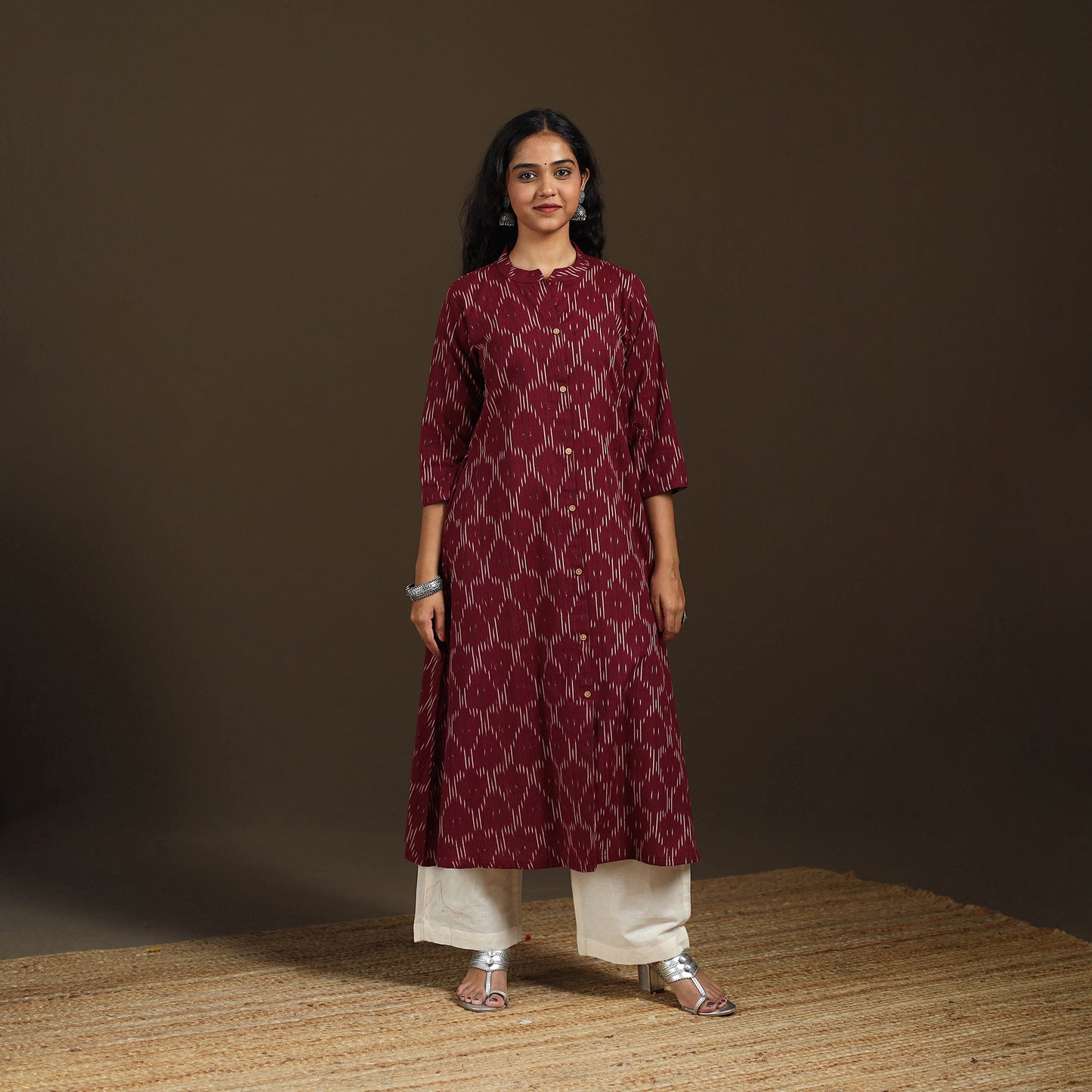 Pochampally Ikat Cotton A-Line Long Kurta for Women 01