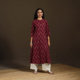 Pochampally Ikat Cotton A-Line Long Kurta for Women 01