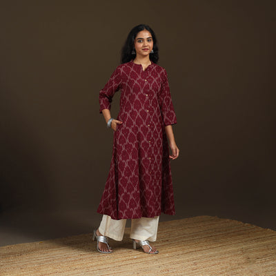 Pochampally Ikat Cotton A-Line Long Kurta for Women 01