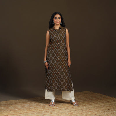 Pochampally Ikat Cotton Sleeveless Straight Long Kurta for Women 48