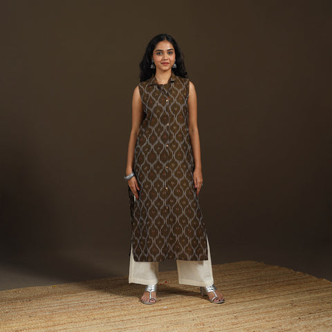 Pochampally Ikat Cotton Sleeveless Straight Long Kurta for Women 48
