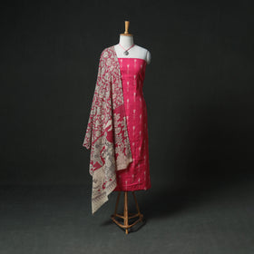 Pochampally Ikat Cotton Unstitched Dress Material: Kurta & Dupatta with Jewellery 23