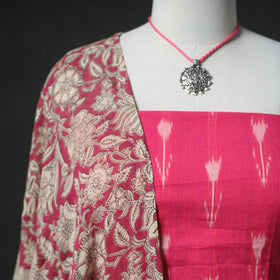 Pochampally Ikat Cotton Unstitched Dress Material: Kurta & Dupatta with Jewellery 23