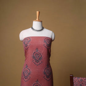 Woolen Ajrakh Hand Block Print Unstitched Dress Material: Kurta, Bottom with Dupatta 41