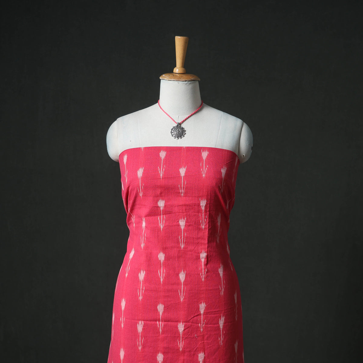 Pochampally Ikat Cotton Unstitched Dress Material: Kurta & Dupatta with Jewellery 23