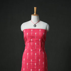 Pochampally Ikat Cotton Unstitched Dress Material: Kurta & Dupatta with Jewellery 23
