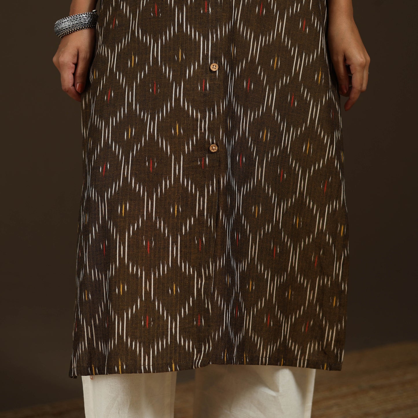 Pochampally Ikat Cotton Sleeveless Straight Long Kurta for Women 48