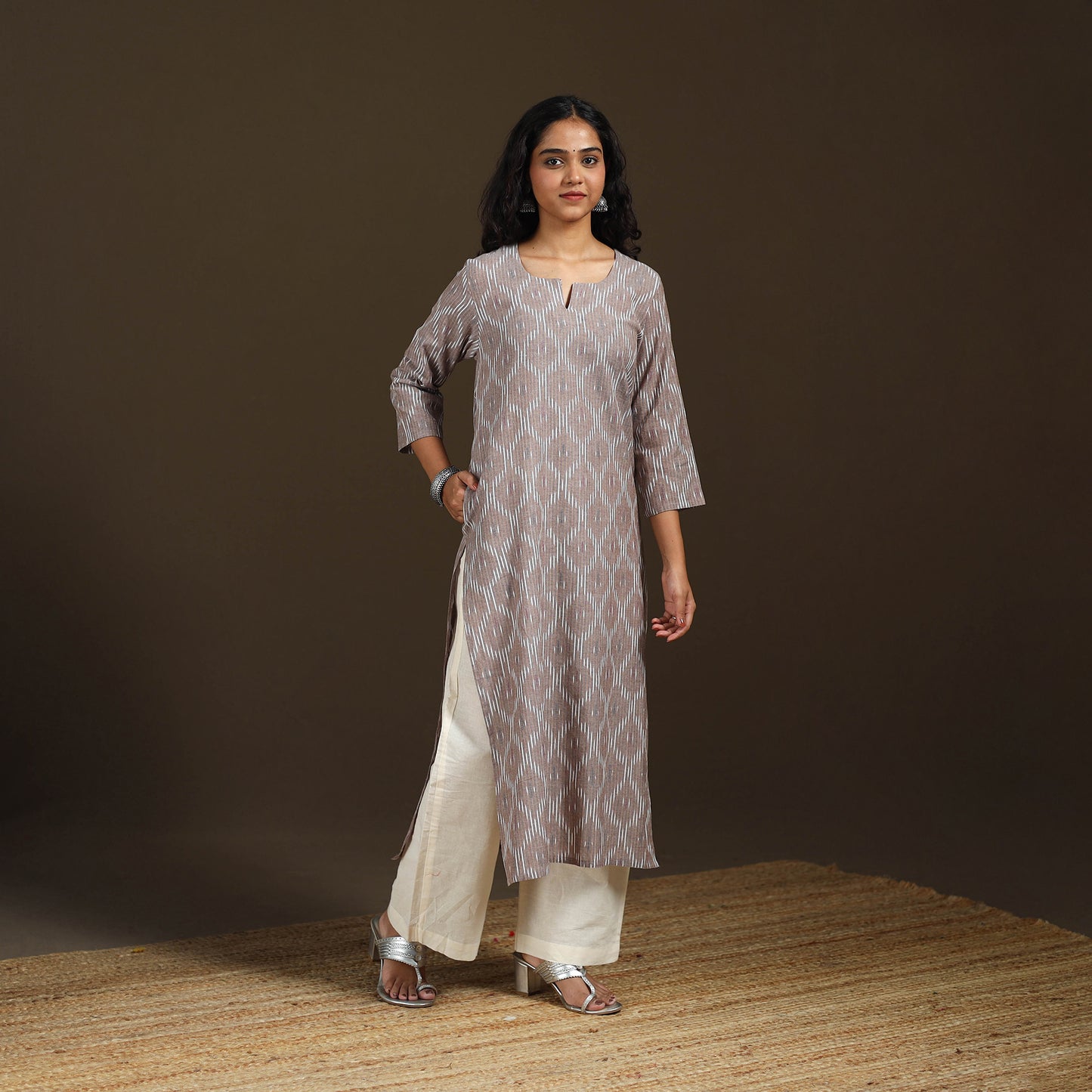 Pochampally Ikat Cotton Straight Long Kurta for Women 17