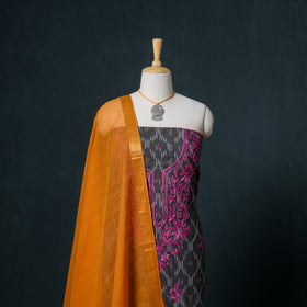 Lucknowi Chikankari Hand Work Unstitched Dress Material: Kurta & Dupatta with Jewellery 60