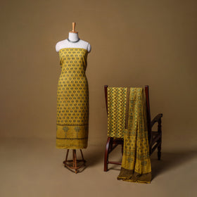 Woolen Ajrakh Hand Block Print Unstitched Dress Material: Kurta, Bottom with Dupatta 44