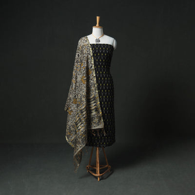 Pochampally Ikat Handloom Sico Unstitched Dress Material: Kurta & Dupatta with Jewellery 24