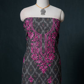 Lucknowi Chikankari Hand Work Unstitched Dress Material: Kurta & Dupatta with Jewellery 60