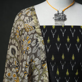 Pochampally Ikat Handloom Sico Unstitched Dress Material: Kurta & Dupatta with Jewellery 24