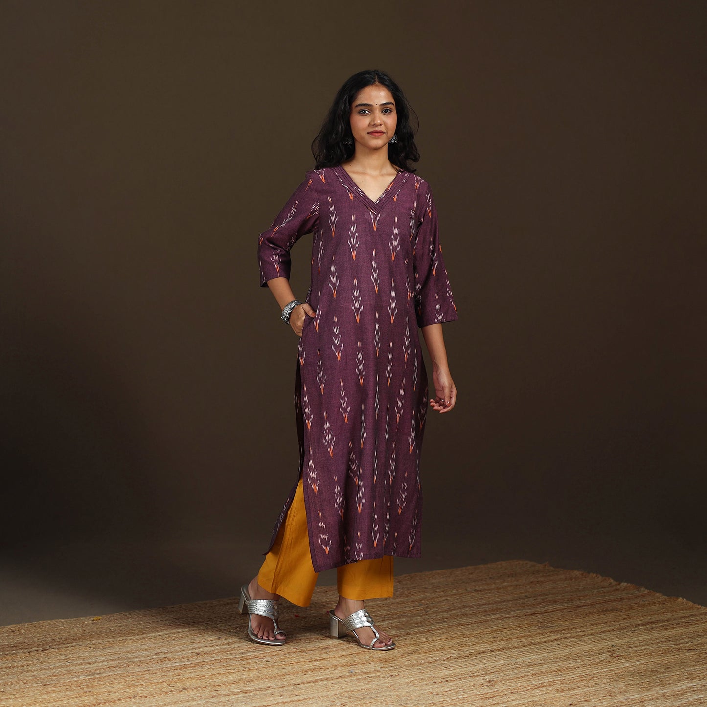 Pochampally Ikat Cotton Straight Long Kurta for Women 24