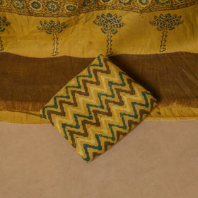 Woolen Ajrakh Hand Block Print Unstitched Dress Material: Kurta, Bottom with Dupatta 44