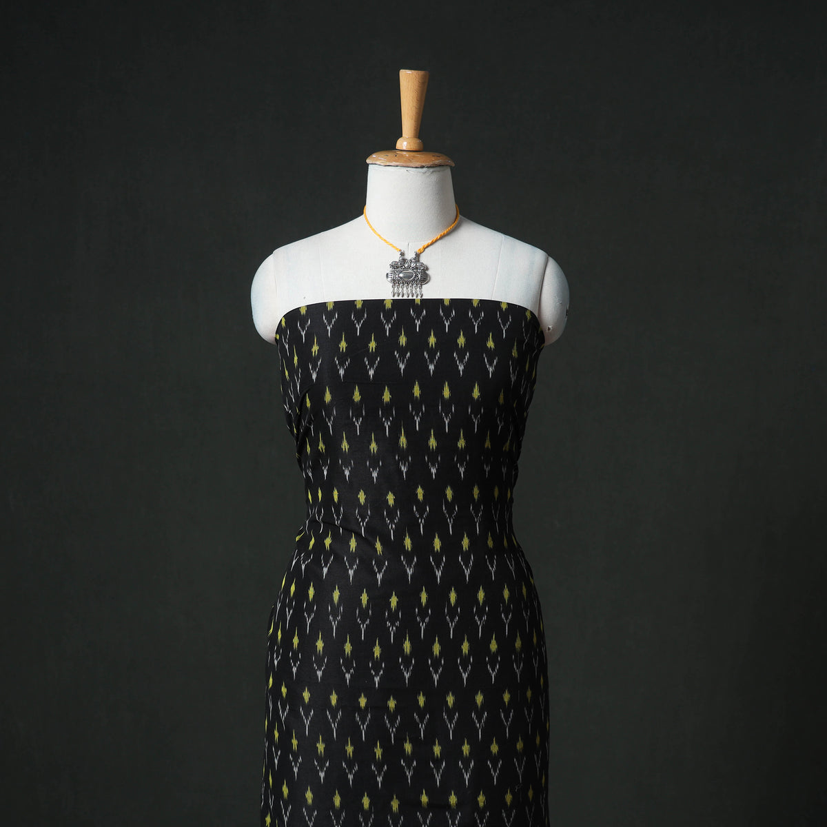 Pochampally Ikat Handloom Sico Unstitched Dress Material: Kurta & Dupatta with Jewellery 24