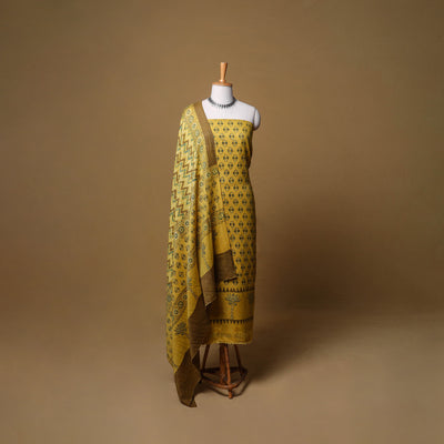 Woolen Ajrakh Hand Block Print Unstitched Dress Material: Kurta, Bottom with Dupatta 44