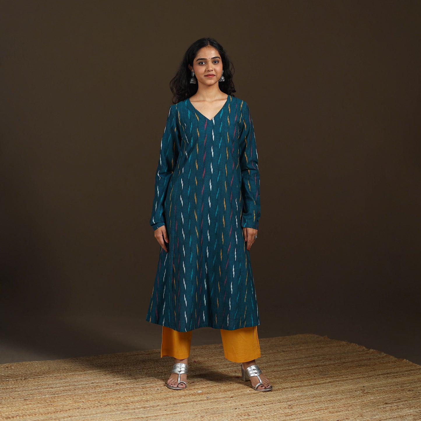 Pochampally Ikat Cotton A-Line Long Kurta for Women 11