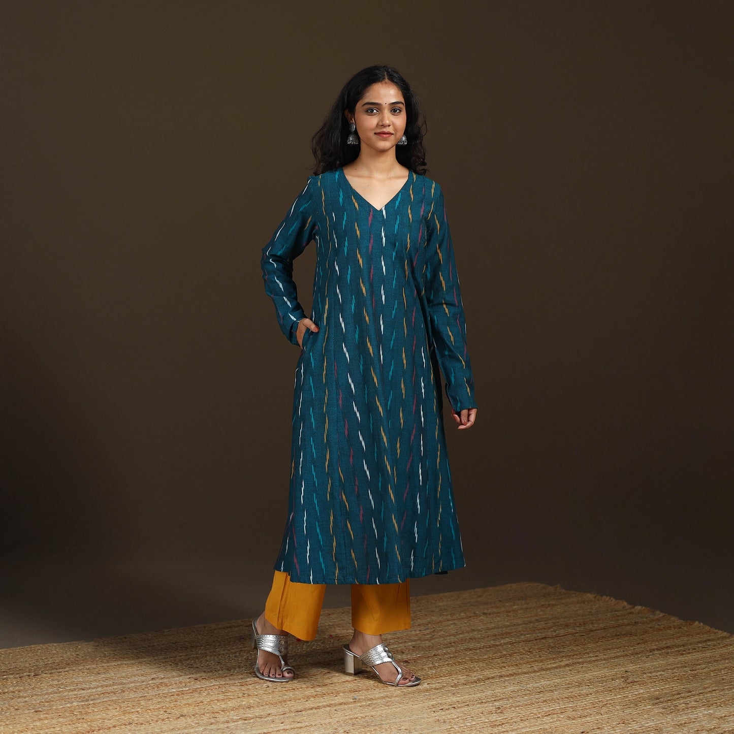 Pochampally Ikat Cotton A-Line Long Kurta for Women 11