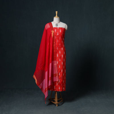 Lucknowi Chikankari Hand Work Unstitched Dress Material: Kurta & Dupatta with Jewellery 61