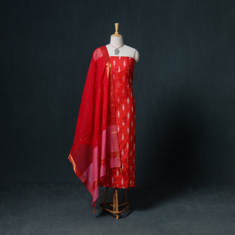 Lucknowi Chikankari Hand Work Unstitched Dress Material: Kurta & Dupatta with Jewellery 61