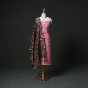 Pochampally Ikat Cotton Unstitched Dress Material: Kurta & Dupatta with Jewellery 25