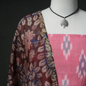 Pochampally Ikat Cotton Unstitched Dress Material: Kurta & Dupatta with Jewellery 25