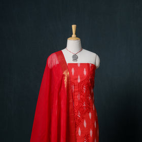 Lucknowi Chikankari Hand Work Unstitched Dress Material: Kurta & Dupatta with Jewellery 61