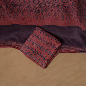 Woolen Ajrakh Hand Block Print Unstitched Dress Material: Kurta, Bottom with Dupatta 45