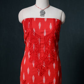 Lucknowi Chikankari Hand Work Unstitched Dress Material: Kurta & Dupatta with Jewellery 61