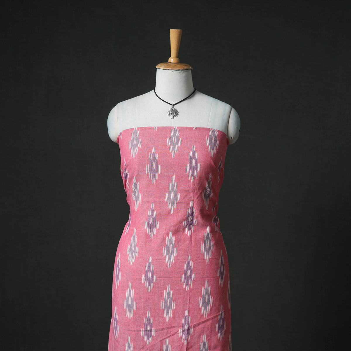 Pochampally Ikat Cotton Unstitched Dress Material: Kurta & Dupatta with Jewellery 25