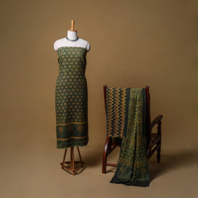 Woolen Ajrakh Hand Block Print Unstitched Dress Material: Kurta, Bottom with Dupatta 46