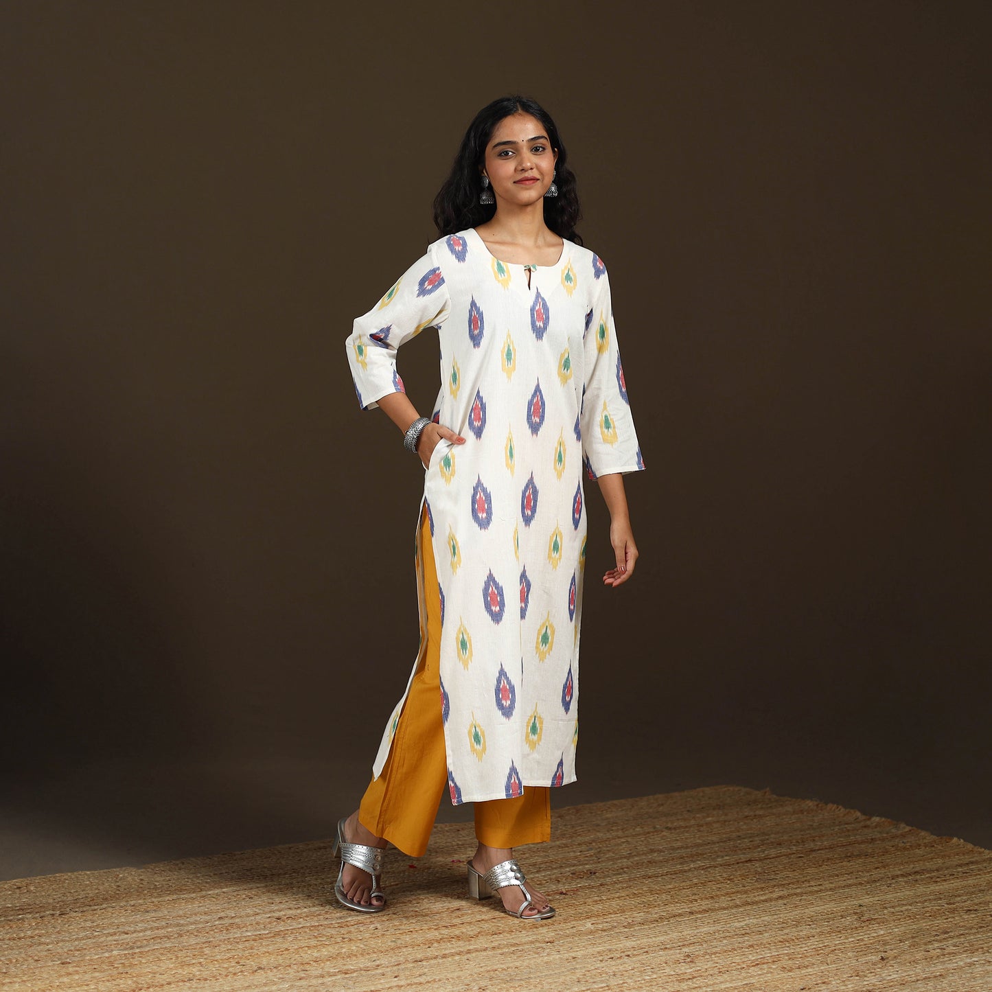 Pochampally Ikat Cotton Straight Long Kurta for Women 37