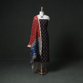 Pochampally Ikat Cotton Unstitched Dress Material: Kurta & Dupatta with Jewellery 26