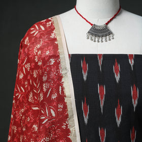 Pochampally Ikat Cotton Unstitched Dress Material: Kurta & Dupatta with Jewellery 26