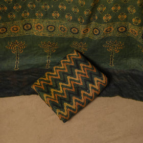 Woolen Ajrakh Hand Block Print Unstitched Dress Material: Kurta, Bottom with Dupatta 46
