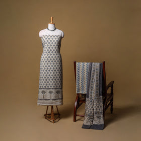 Woolen Ajrakh Hand Block Print Unstitched Dress Material: Kurta, Bottom with Dupatta 47