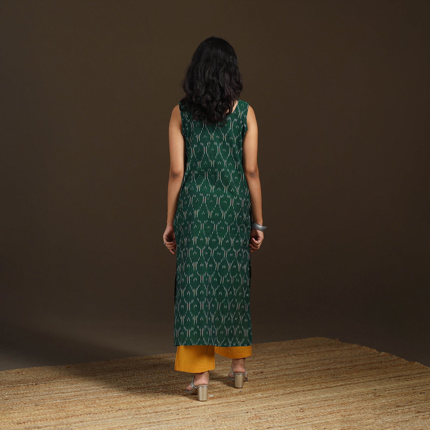Pochampally Ikat Cotton Sleeveless Straight Long Kurta for Women 39