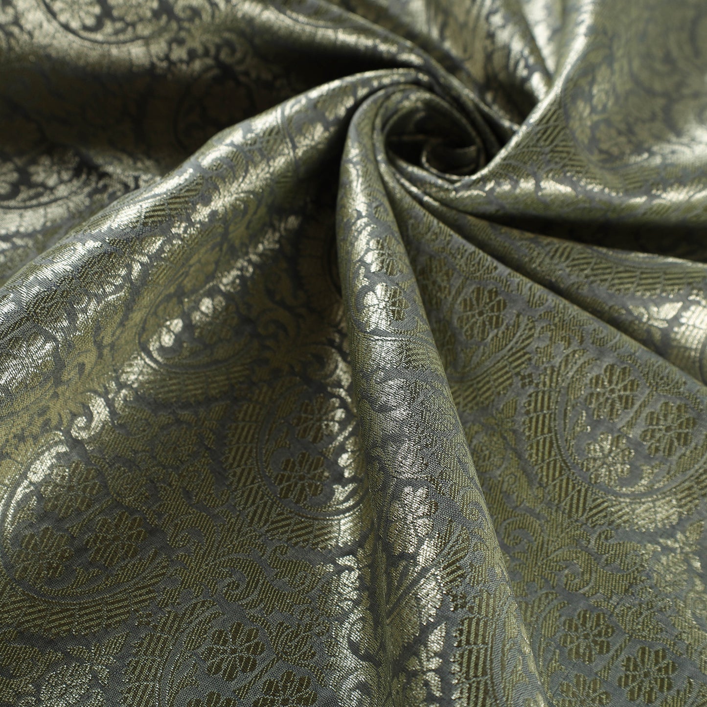 Grey - Tissue Zari Jaal Cutwork Banarasi Silk Fabric 09