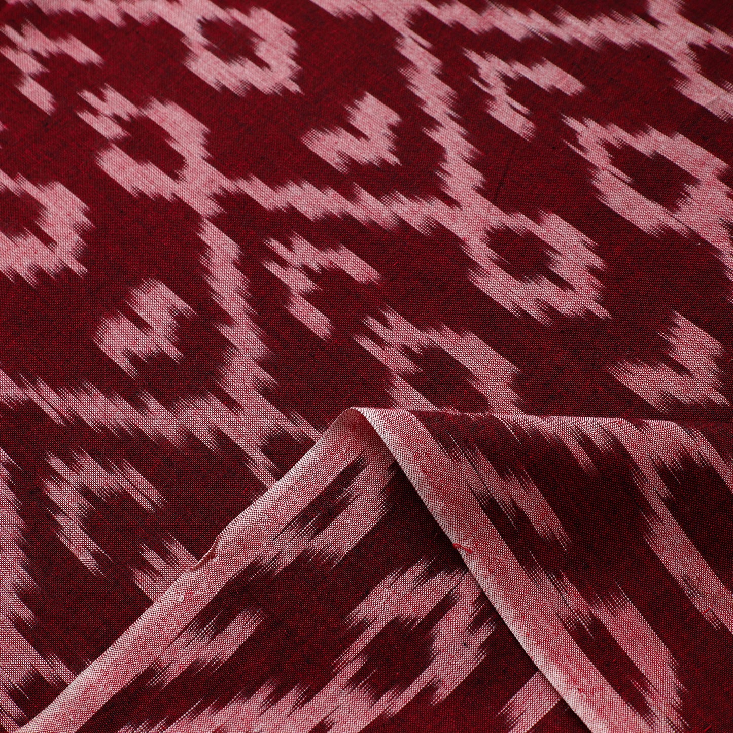 Maroon - Pure Cotton Pochampally Ikat Fabric 13