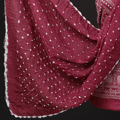 Purple - 3pc Kutch Bandhani Tie-Dye Satin Cotton Suit Material Set