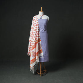 Plain Running Stitch Cotton Unstitched Dress Material: Kurta & Dupatta with Jewellery 27
