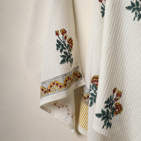 Buy White Waffle Weave Cotton Sanganeri Print Towel (Set of 3)