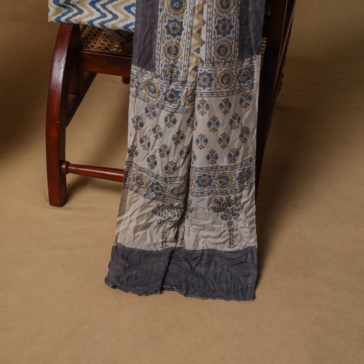 Woolen Ajrakh Hand Block Print Unstitched Dress Material: Kurta, Bottom with Dupatta 47